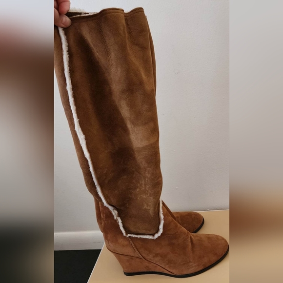 Lanvin Knee High Wedge Boots With Shearling Lining In Camel Suede Boots size 37 - Picture 8 of 8